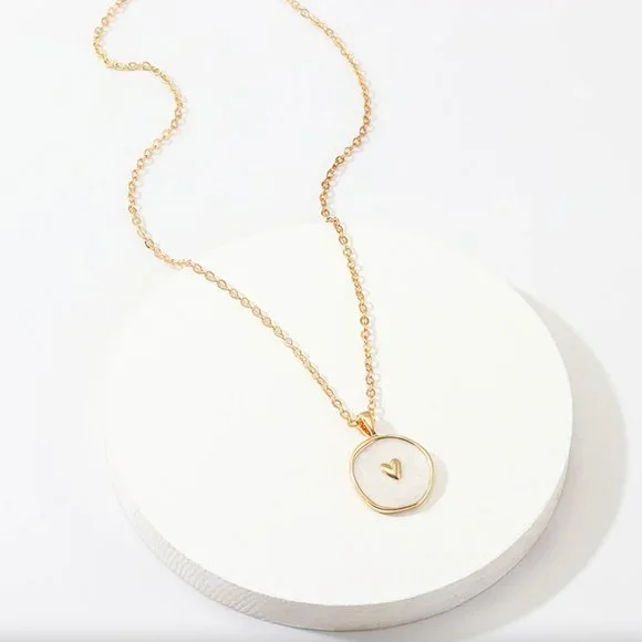 Gold and Ivory Heart Necklace • Layering Necklace • Dainty Heart Necklace - Picture 2 of 5